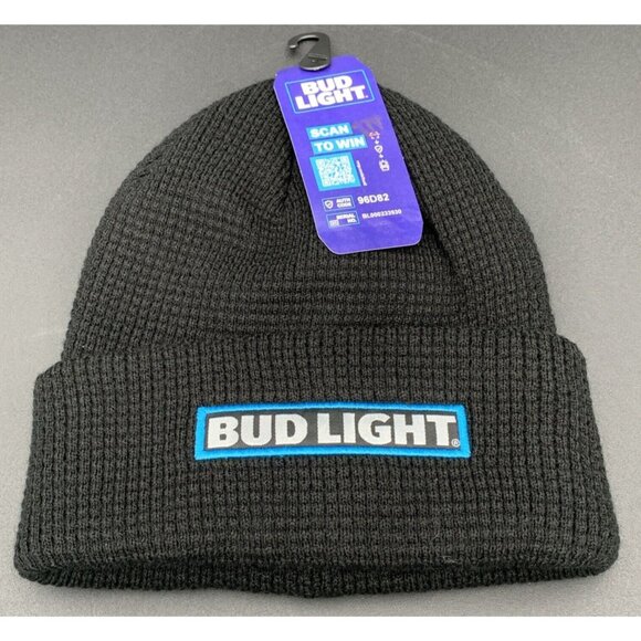 Bud Light Beer Knit Beanie Hat Cap Cuffed Black New Tags - Picture 1 of 2